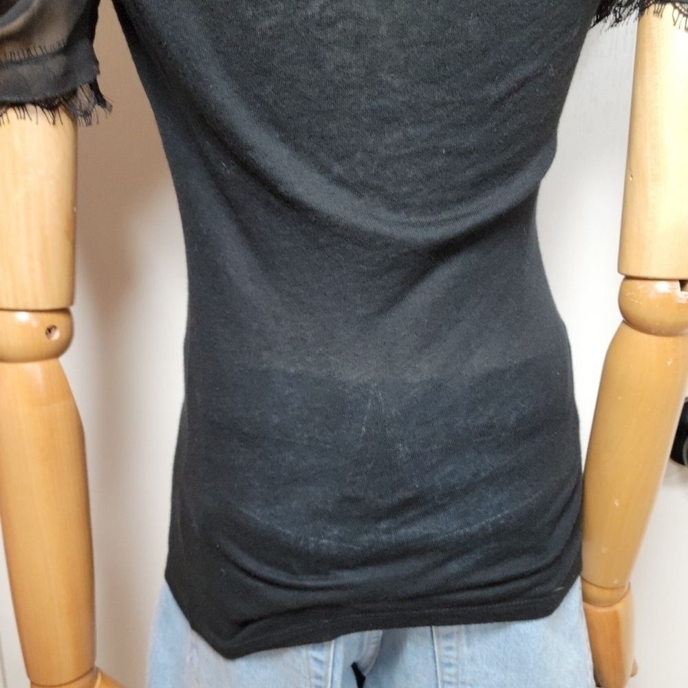 Alice + Olivia Black Sheer Sleeve Tee 100% Silk Detail Size XS - Picture 7 of 10